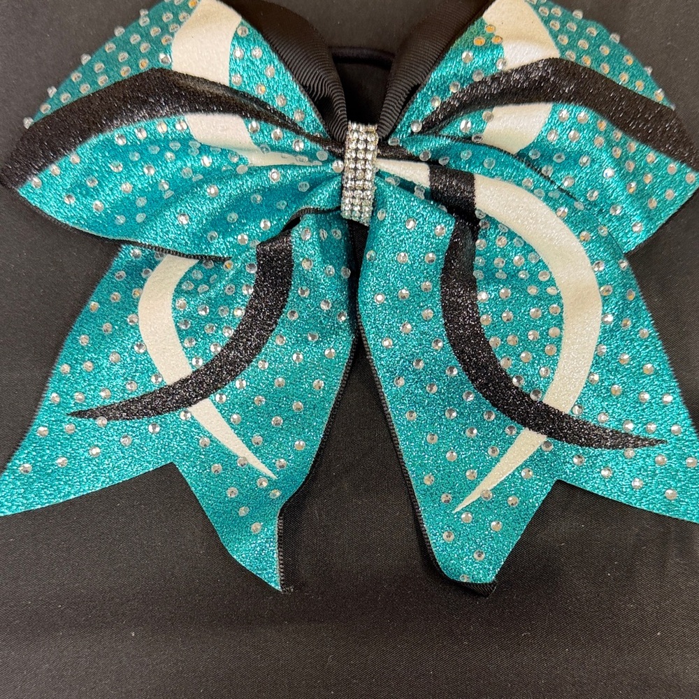 Teal and Black Rhinestone Bow large glitter hair bow with scrunchie attached new